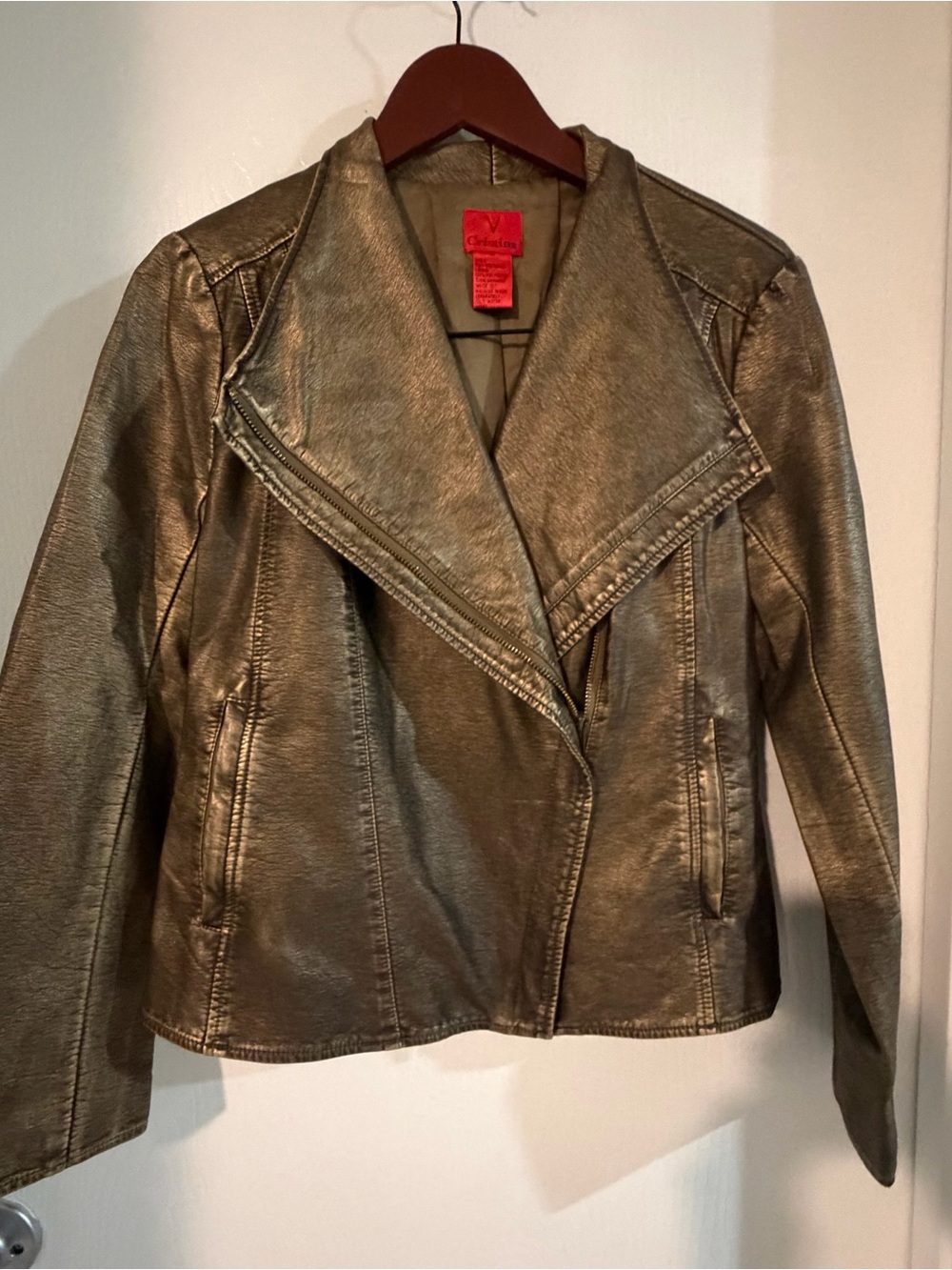 V Christina Metallic Bronze Gold Moto Jacket size M